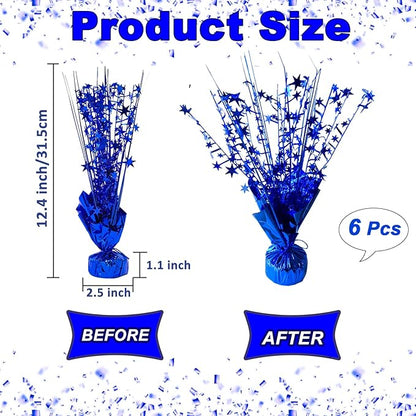 6 Pack Metallic Foil Spray Centerpiece Star Table Decoration Burst Glitter Tabletop Centerpieces for Birthday Christmas New Years Nye Wedding Graduation Holiday Party Supplies Decor, Blue