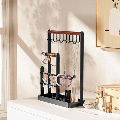 ProCase Cute Jewelry Stand, Aesthetic Jewelry Organizer for Dresser Vanity, Jewelry Holder Display for Necklaces Earrings, Gifts for Teen Girls Women, Bedroom Dorm Decor -Medium, Black