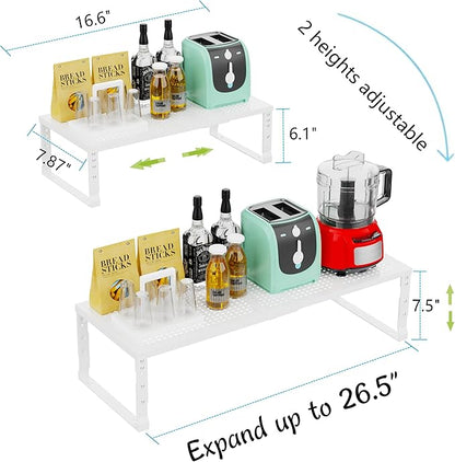 Jojocross Expandable Adjustable Stackable Kitchen Organizer, Spice Rack,Metal Pantry Storage Shelves Racks,Counter Shelf for Cabinets, Countertop, Cupboard(1 Pack/Medium/White)