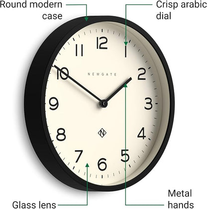 NEWGATE® Number Four Echo wall Clock | Modern Round Clock | 30cm | Black | Easy to Read Numbers | Ideal for Kitchen, Living Room or Office