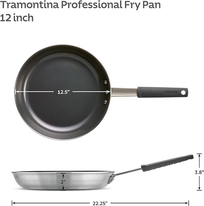 Tramontina Professional 12-Inch Non Stick Large Frying Pan, Heavy-Gauge Aluminum Skillet with Reinforced Nonstick Coating, Gray Handle, Dishwasher and Oven Safe