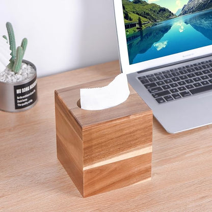 Wood Tissue Box Cover Square, Wooden Tissue Box Holder for Bathroom, Bedroom, Dinner Table, Office,Kitchen (Square)