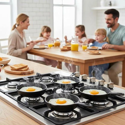 Hiceeden 4 Pack Mini Cast Iron Skillet, 4" Small Frying Pans with Double Drip-Spouts for Stove, Oven, Grill Safe, Indoor and Outdoor Use, Non-stick