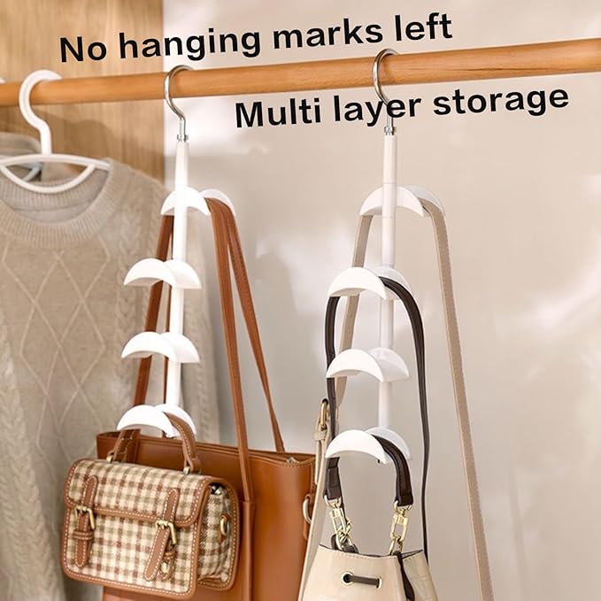 Purse Organizer Purse Organizer for Closet Purse Hanger-360 °Rotation,Curved Design, No Fear of Deformation of The Bag Strap，Premium and Smooth Purse Hook (White 1 Piece)