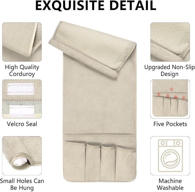 Remote Control Holder, Armchair Caddy Couch Caddy, Anti Slip Corduroy Tv Remote Holder Couch Caddy with 5 Pockets for Storage Couch Accessories Bedside Organizer Senior Citizen Gifts