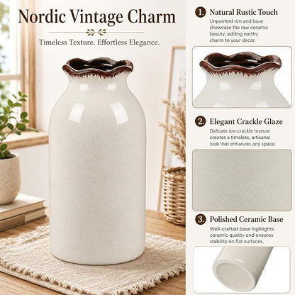 White Vase Ceramic Crackle Floral Vase for Modern Minimalism Nordic Home Bookshelf Living Room Table Centerpiece Decor
