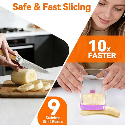Fruit Slicer Cup for Strawberry, Banana, Hard-Boiled Egg - Detachable Cutter with Push Plate - Rapid & Safe Slicing Kitchen Gadget for Quick Meal Prep (Purple)