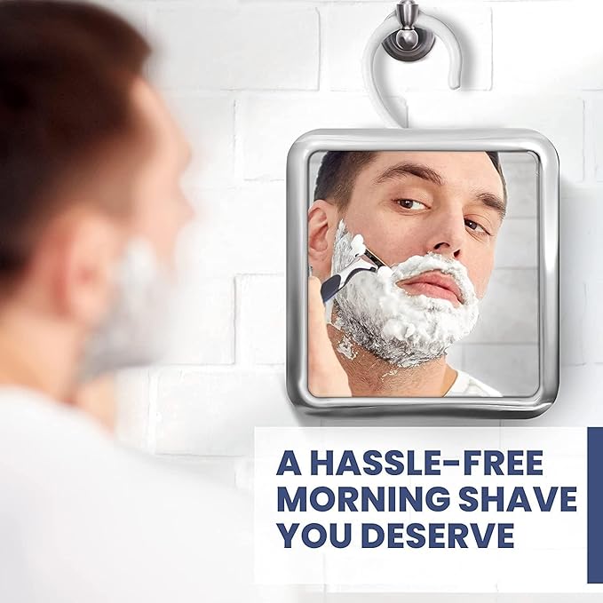 MIRRORVANA Hanging Fogless Shower Mirror for Shaving with 360° Rotatable Swivel Hook - Anti Fog and Shatterproof 6.3" x 6.3" Surface (Chrome)