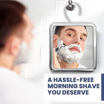 MIRRORVANA Hanging Fogless Shower Mirror for Shaving with 360° Rotatable Swivel Hook - Anti Fog and Shatterproof 6.3" x 6.3" Surface (Chrome)