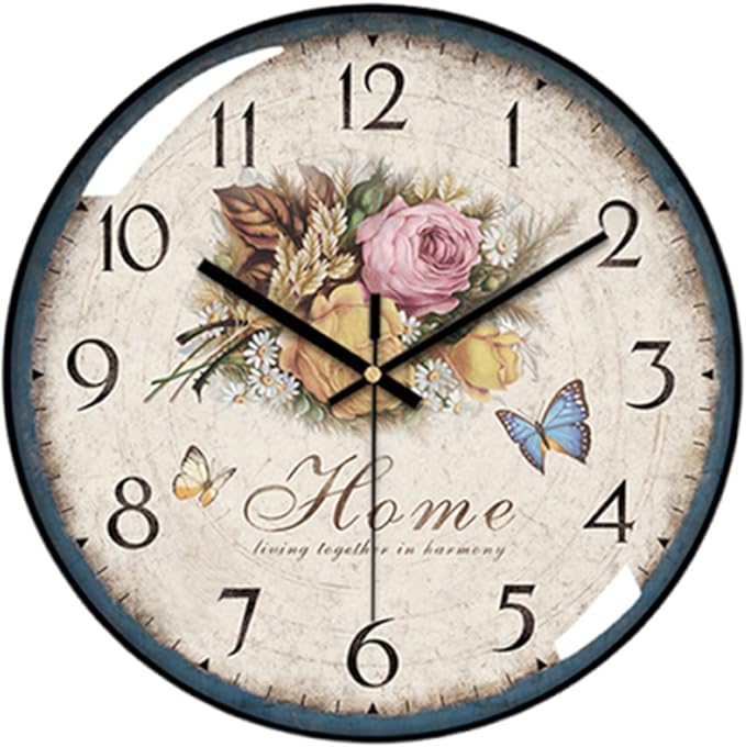 Decorative Wall Clocks Batterys Operated, Retro Wall Clock with Glass Dial, 12-Inch Dial with Roman Numerals, Silent and No Ticking, Suitable for Living Room, Bedroom, Dining Area, Workspace