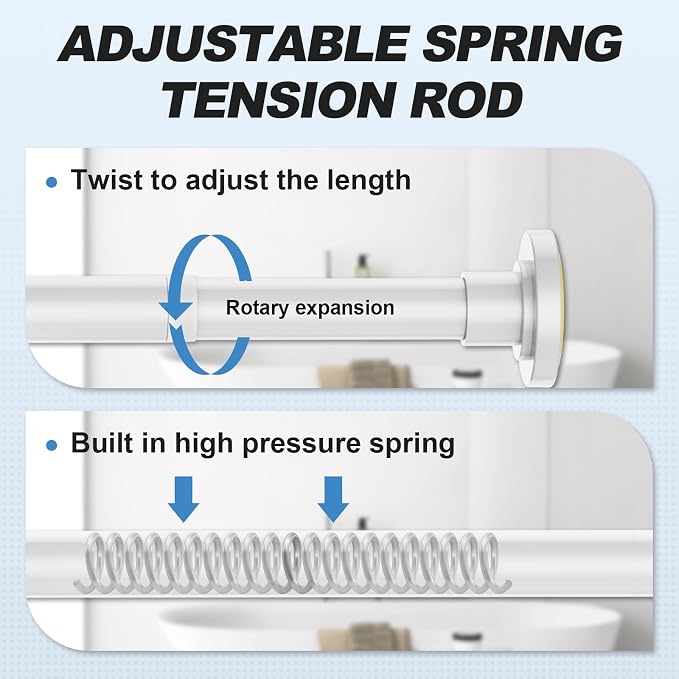 CorkLatta White Shower Curtain Rod 31 to 92 Inch,1 Inch Diameter Adjustable Spring Tension Stainless Steel Telescoping Rod,Easy Install,No Rust