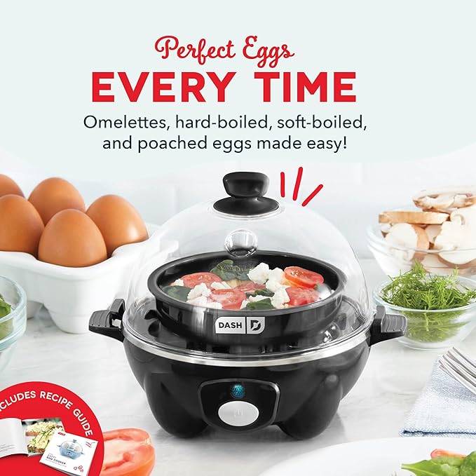 Dash Rapid Egg Cooker - Boiler, Poacher & Steamer - Includes Measuring & Recipe Guide - Dishwasher Safe - BPA Free - Holds 7 Eggs, Black (Pack of 4)