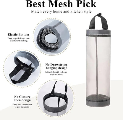 TOGETRUE Plastic Bag Holder, Mesh Grocery Bag Holder Hanging Storage Bag Dispenser (Grey 2 Packs)