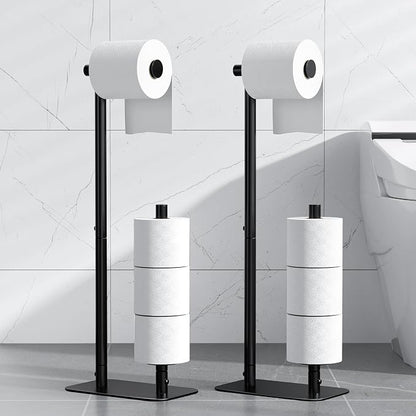 Kitsure Toilet Paper Holder Free Standing - Large Capacity Toilet Paper Holder for 4 Rolls, Rustproof Toilet Paper Stand with Non-Slip Stable Base, Black, 2 Pack