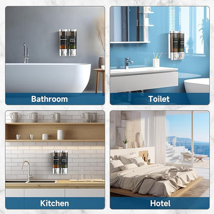 Shampoo and Conditioner Dispenser,Unisence Shower Dispenser 2 Chamber No Drill Wall-Mounted Shampoo Dispenser for Shower Wall Mounted Body Wash Dispenser for Bathroom Hotel Large Capacity,Silver
