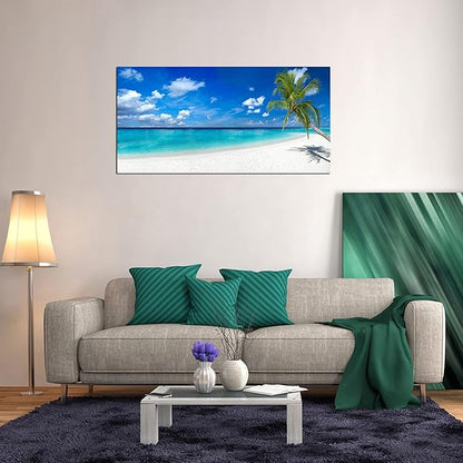 XXMWallArt FC2450 Seascape Wall Art Tropical Paradise Beach With White Sand and Coco Palms Canvas Wall Art Summer Beach Nature Pictures for Living Room Bedroom Home and Office Decor