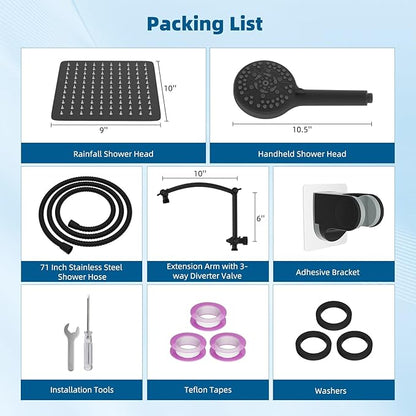Hibbent All Metal cUPC Certified Shower Head, 10'' High Pressure Rain Shower Head, Handheld Showerhead Combo with 16'' Adjustable Extension Arm, 10 Sprays, 71'' Hose, Shower Holder, Oil Rubbed Bronze