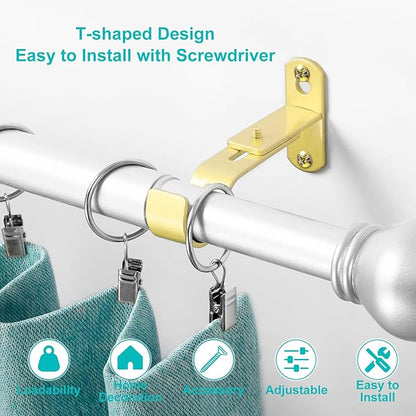 Adjustable Curtain Rod Brackets, Metal Window Drapery Rod Hanger Holders Hooks for 1 inch Rods (Warm Gold, Set of 3)