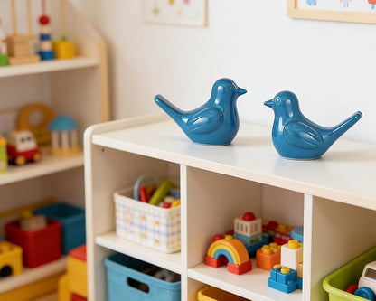 Artconal Small Blue Bird Statue Ceramic 2-Piece Set, 4½ inch Cute Knick Knack for Home Office Shelf Desk Decor