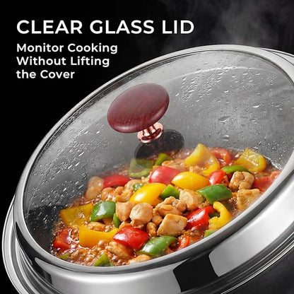13.07-Inch Carbon Steel Wok Pan with Lid: Woks & Stir-Fry Pans Nonstick with Steamer for Cooking Pan Set, Large Deep Chinese Frying Saute Pan Wok Skillet, Induction Compatible, Stay-Cool Handle, Gifts