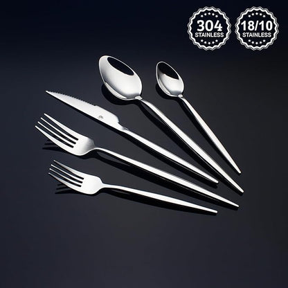 CHAAMFORGE 20 Piece Luxury Silverware Set for 4 Mirror-Polished 18/10 Stainless Steel Heavy Flatware Set Modern Cutlery Set Knife/Fork/Spoon Utensil Dishwasher Safe with Gifts