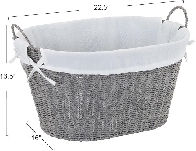 Household Essentials ML-7267 Decorative Wicker Laundry Basket with Handles and Removable Liner | Grey