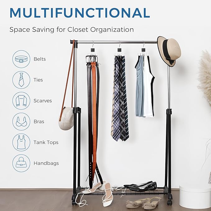 Belt Hanger, Belt Organizer for Closet 360° Rotatable Max 24 Belt Storage Space Saving Closet Organizers and Storage for Belt, Bra, Tank Top, Tie, Scarf, Purse 3Pcs