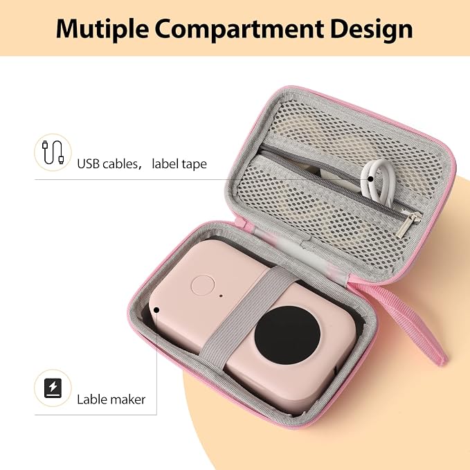 TUGUAI Label Maker Case Compatible with Phomemo D30 JADENS D110 NiiMbot D11 SUPVAN E10 Label Printer, Hard Carrying Container Storage Holder Organizer for Tape Roll, Charging Cable (Box Only, Pink)