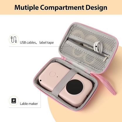 TUGUAI Label Maker Case Compatible with Phomemo D30 JADENS D110 NiiMbot D11 SUPVAN E10 Label Printer, Hard Carrying Container Storage Holder Organizer for Tape Roll, Charging Cable (Box Only, Pink)