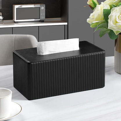 MEIBOOCH PU Leather Tissue Box Cover for 120(3-Ply)/ 160(2-Ply) Count Box of Tissues, Rectangle Tissue Box Holder for Bathroom Bedroom Living Room Office (Black Stripe)