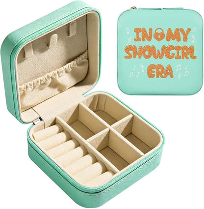In My Showgirl Era Jewelry Box for Women - Storage Case Dresser Top Jewelry Organizer with Zipper, Printed PU Leather Earring & Ring Box, Portable Gift for Her