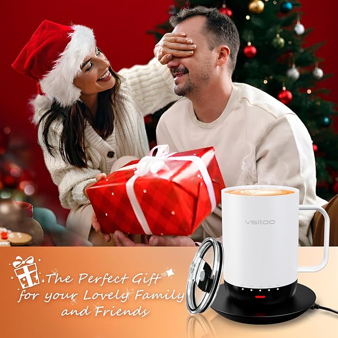 Vsitoo S3 Pro 14oz Smart Self Heating Coffee Mug,Heated Coffee Mug with Auto-Sensing AI Heats Drinks to 120-150°F Hands-Free.Perfect for Home/Office,Ideal Gift fo Men/Women，White