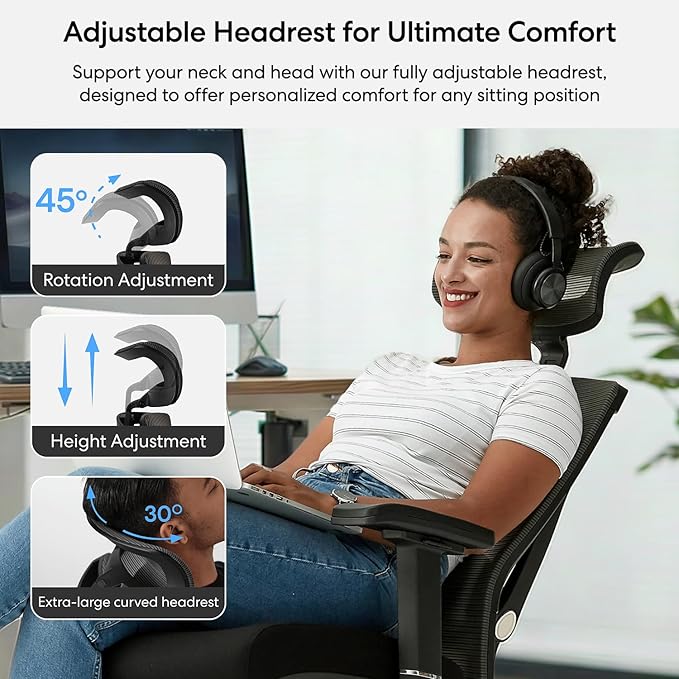 AUTONOMOUS ErgoChair Pro Black Foam Ergonomic Office Chair For Back Pain Relief Adjustable Lumbar Support, Headrest, Big And Tall Home Office Desk Chair Comfy 300 LBS with Swivel Wheels For Long Hours