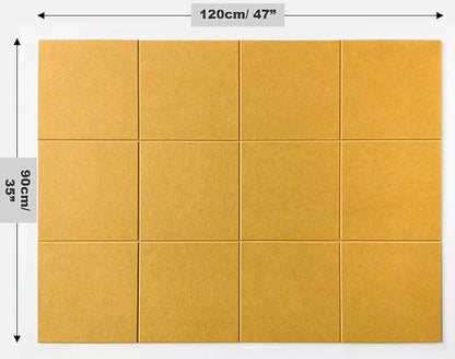 Felt Wall Tiles | Large Cork Board Alternative | Aesthetic Felt Bulletin Board for Office, Home & Classroom | Large Cork Boards for Walls Pinboard (12-Pack) | Mustard