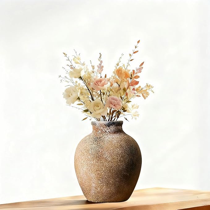 NEBRYX Ceramic Vase, 6 inch Minimalist Rustic Farmhouse Terracotta Vase for Home Decor, Table, Living Room, Entryway, Shelf, Mantel Decoration (Rust)