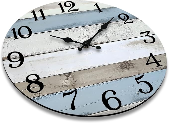 JoFomp 14 Inch Wall Clocks Battery Operated, Silent Non Ticking Wall Clock Wood, Coastal Country Design Rustic Wall Clocks for Living Room Decor, Large Wall Clock for Bedroom Kitchen Bathroom