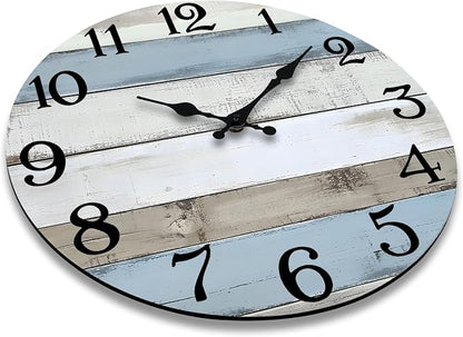 JoFomp 14 Inch Wall Clocks Battery Operated, Silent Non Ticking Wall Clock Wood, Coastal Country Design Rustic Wall Clocks for Living Room Decor, Large Wall Clock for Bedroom Kitchen Bathroom