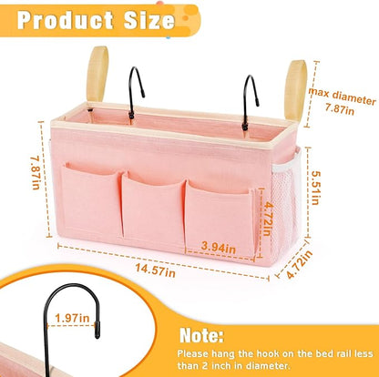 Lilithye Bedside Caddy Bedside Organizer Bedside Storage Caddy with Fixed Straps and Water Bottle Holder for Home College Dorm Bunk Bed Hospital Bed Crib Bed Rails (Pink)