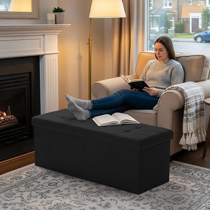 35-INCH Storage Ottoman Bench, Footrest with Storage, End of Bed Bench Coffee Table for Living Room, Bedroom, Entryway, Black