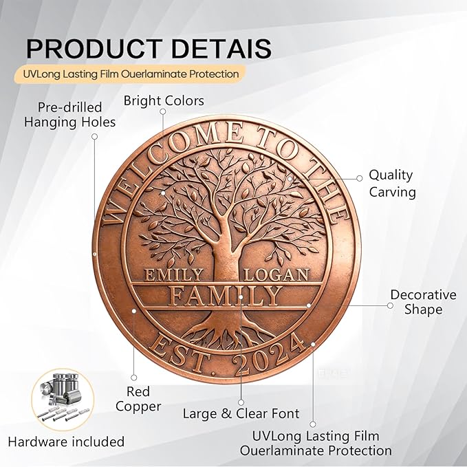 50th Anniversary Wedding Gifts for Couple Copper Decor Personalized Family Tree Wall Decor Copper Metal Wall Decor, Metal Name Sign Wedding Gifts, Housewarming