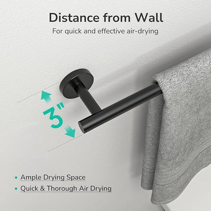 USHOWER Matte Black Towel Bar, 18-Inch Towel Rack for Bathroom Wall Mounted, Thicken SUS304 Stainless Steel Towel Rod Modern Home Decor (Total Length 20-Inch)