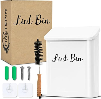 Magnetic Lint Bin for Laundry Room – Black Metal Lint Holder with Lid – Wall Mount & Magnetic Trash Can – Modern Farmhouse Style for Laundry Room Organization and Storage