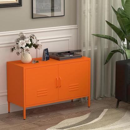 Locker Cabinet,Metal Storage Cabinet with 2 Doors,Morden TV Stand for Living Room,Bedroom,Orange