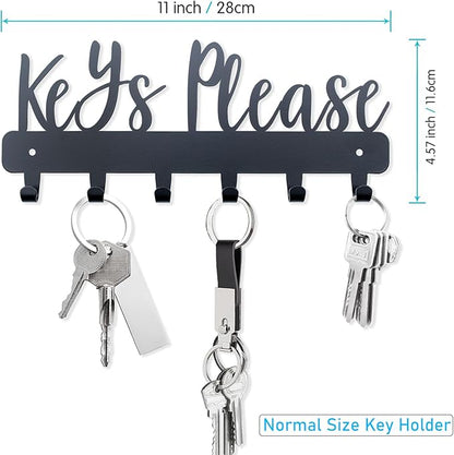Keys Please Holder on Wall,Key Holder Wall Mounted,Black Metal Decorative Key Rack Hooks for Garage, Mudroom, Hallway,Entryway,Front Door,Office (Normal Size:11x4.57inches)