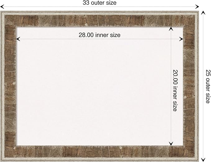 Amanti Art White Cork Board for Wall, 25x33 Vision Board with Brown Wood Frame, Medium Corkboard Office Decor for Home Organization, Rustic Farmhouse Corkboard Pinboard to display items for home