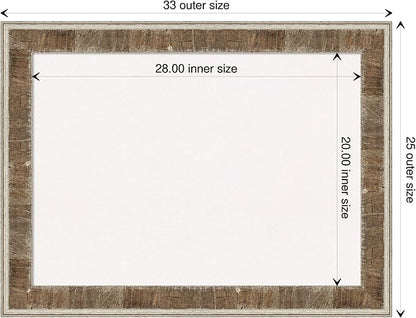 Amanti Art White Cork Board for Wall, 25x33 Vision Board with Brown Wood Frame, Medium Corkboard Office Decor for Home Organization, Rustic Farmhouse Corkboard Pinboard to display items for home