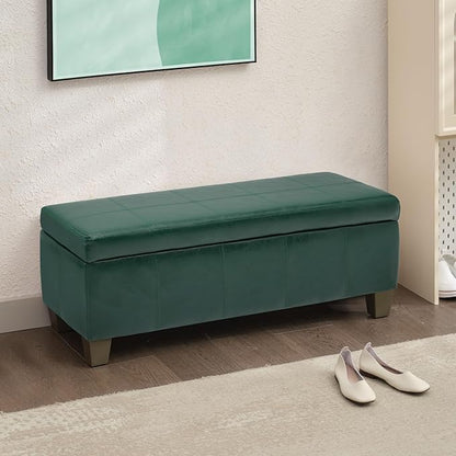 41" Storage Ottoman, Storage Bench with Safety Hinge, Upholstered Synthetic Leather Ottoman Bench for Bedroom, Living Room, Entryway, Hallway, Foot Rest, Support 500lbs