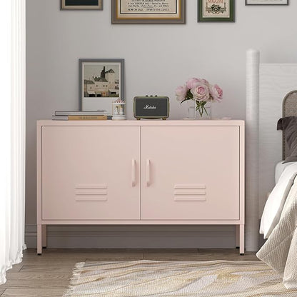 Metal Cabinets,2 Door Cabinet with Adjustable Shelf,Pink Storage Cabinet for Bedroom,Living Room,Pink