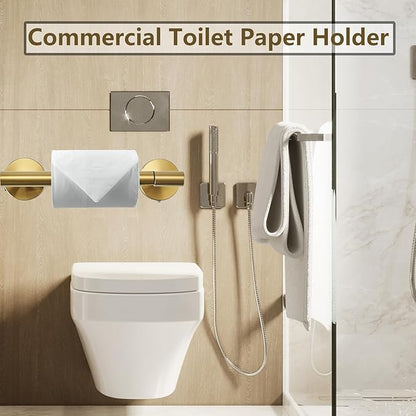 Toilet Paper Holder, Double Post Pivoting Design, Stainless Steel Rustproof Bathroom Tissue Holder, Wall Mount Fits Mega Rolls, for Home, RV, Commercial Bathroom Brushed Gold
