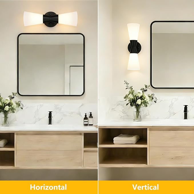 Bathroom Wall Sconce, Modern Indoor Vanity Light Fixtures 15",Up Down Lighting, Wall Mount Lamp for Living Room Bedroom Hallway Stairway Fireplace Mirror E26 Base 1PC White&Black
